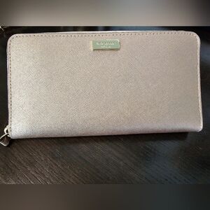 Kate Spade Metallic Rose Gold Zipe Around Wallet